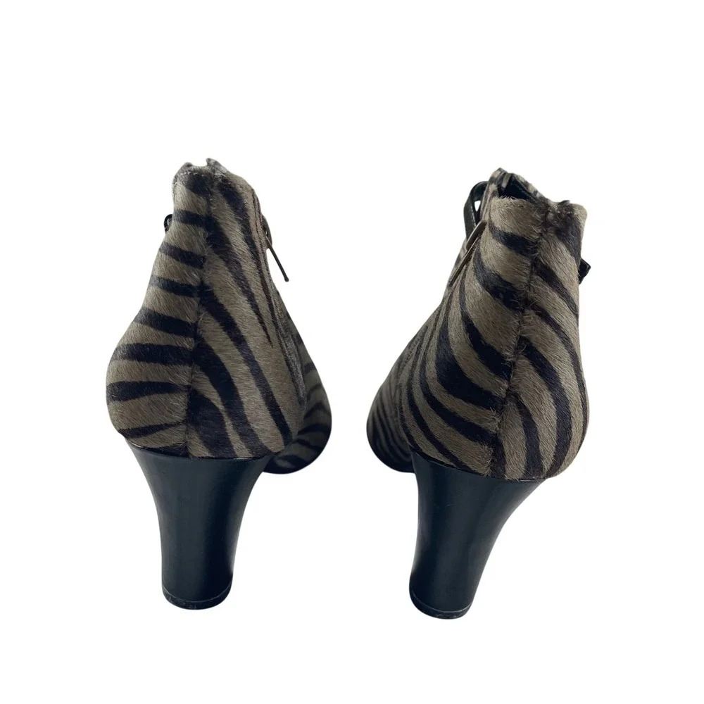 Aerosoles Patrole Car Zebra Print Calf Hair‎ Ankle Boots Womens 9M Brown Black